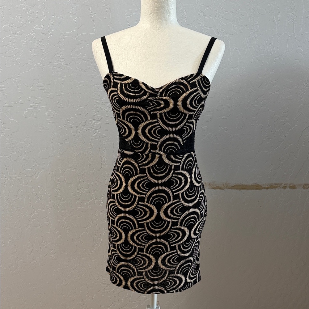 Free People Black and Cream Swirl Mini Dress
